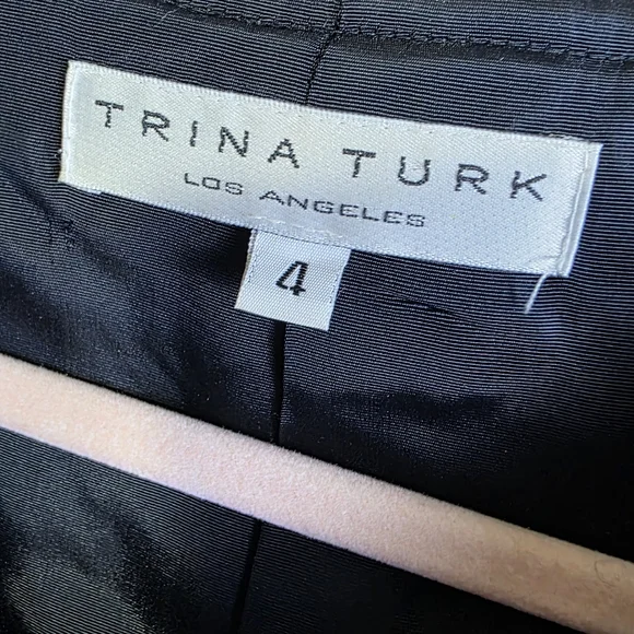 Trina Turk Black White Chic Classic Ruffled Tweed Blazer Jacket Sz 4 - Picture 3 of 10